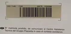 Esempio targhetta matricola Piazzetta